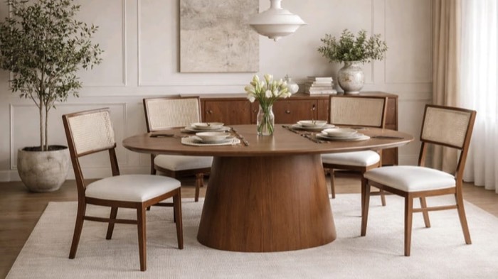 Conjunto de jantar com cadeiras encosto em palha — ref. 002