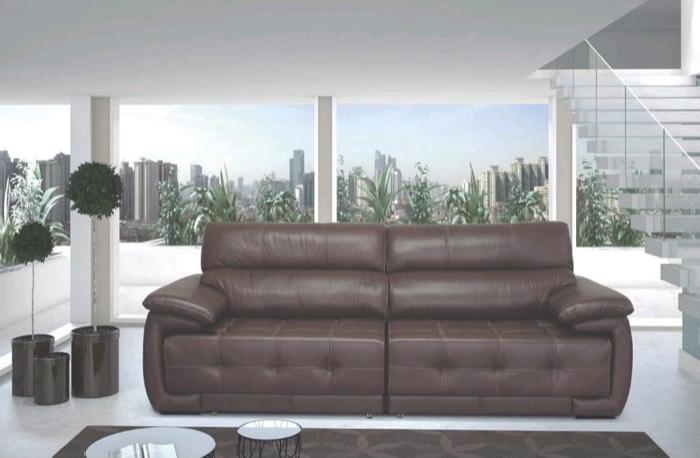 Sofá de couro legítimo capitonê contemporâneo — ref. 002